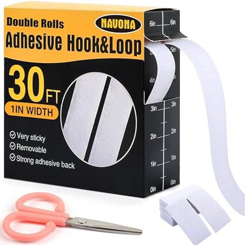 Navona 30Ft x 1 Inch Hook and Loop Strips with Adhesive – 2 Rolls Heavy Duty Hook and Loop Tape with Backing for Home, Office, School, and Crafting Projects, White