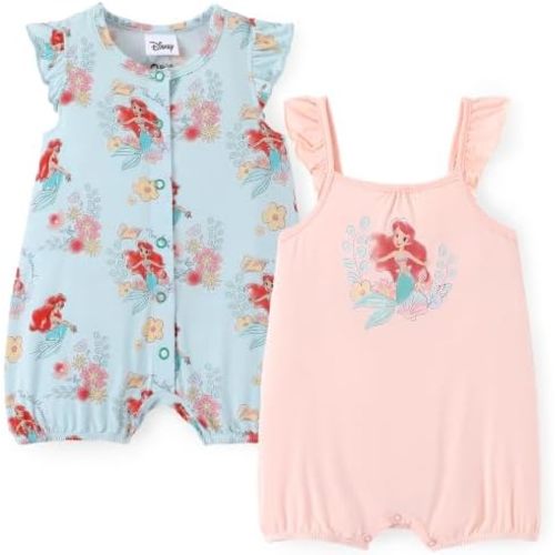 Disney Baby Girls Viscose Made from Bamboo 2 Packs Breathable Bodysuit with Ruffle Sleeves Romper Newborn to Infant