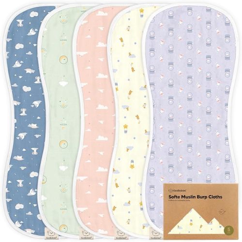 5-Pack Muslin Burp Cloths Baby Boy, Girl - Very Absorbent Baby Burp Cloth Rags, 8-Layers Viscose Derived from Bamboo Cotton Muslin Towel, Super Soft Spit Up Rags, No Shrink Washcloths (Nordic)