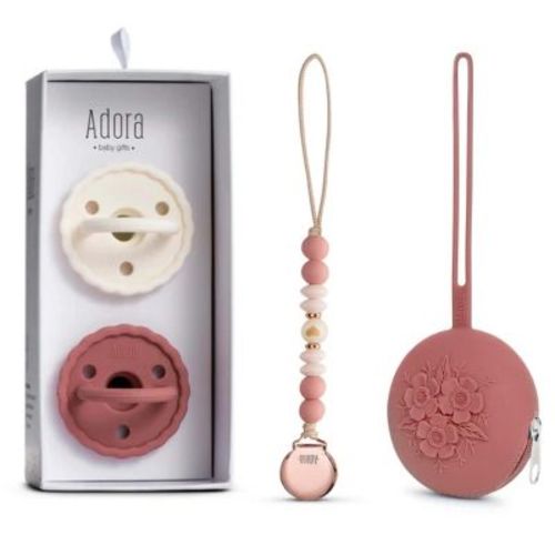 Adora Pacifier Gift Set – Silicone Pacifiers, Pacifier Clip & Travel Case – Newborn & Toddler Soothing Essentials, BPA-Free