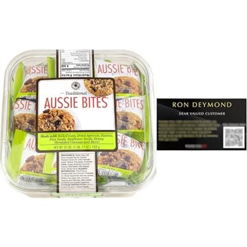 Traditional Aussie Bites Individually Wrapped 27 Oz, Oatmeal snacks cookies, Healthy Oatmeal Bites with RON DEYMOND Card