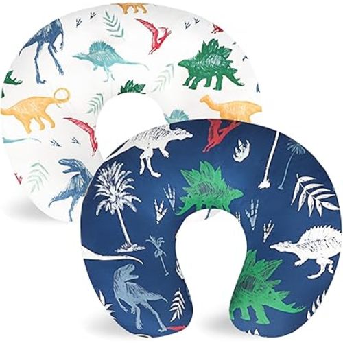 Hooyax Nursing Pillow Covers 2 Pack - Ultra Soft & Stretchable Breastfeeding Pillow Slipcovers, Adorable Cover for Infant Feeding Pillow, for Most Standard Pillows (Dinosaur)