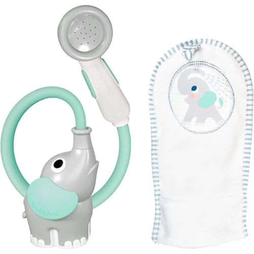 Yookidoo Elephant Baby Bath Toy Rinser with Washing Glove – Fun Battery-Operated Water Play & Trunk Spout Sprayer, Gentle Sink or Tub Bathing Essential for Newborns (Wash & Glove Turquiose)