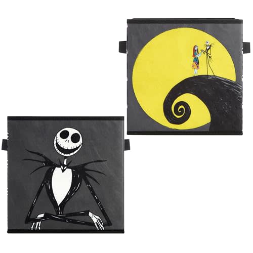 Nightmare Before Christmas Jack and Sally Set of 2 Durable Storage Cubes with Handles, 10"x10"x10" Cubes