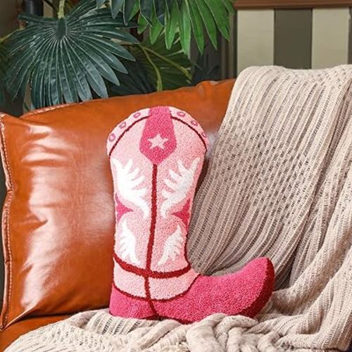 Leinuosen Western Cowgirl Boot Throw Pillow 17.72 x 12.2 Inches Pink Cowgirl Pillow Stuffed Gift for Women Pink Bachelorette Western Country Wedding Party Birthday Baby Shower Home Decor