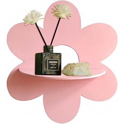 Daisy Flower Floating Shelf Boho Daisy Wall Shelves, 1Pcs 10.6 Inch Large Kawaii Cute Wood Wall Decor Display Shelf for Baby Nursery Living Room Bathroom Bedroom (Pink)