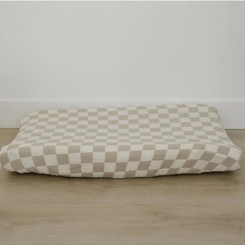 Taupe Checkered Muslin Changing Pad Cover