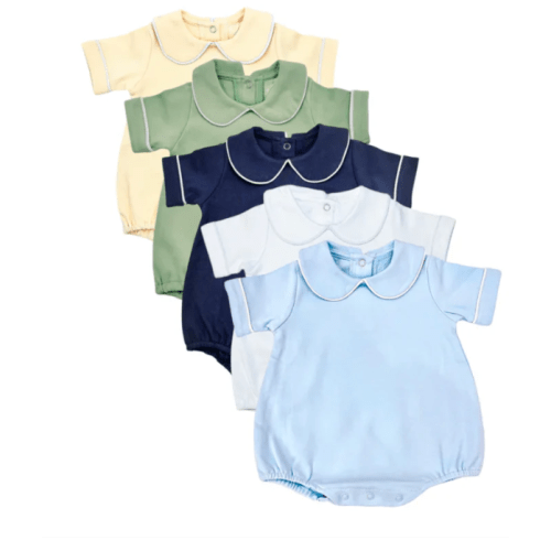 Boy's Short Sleeve Piping Collar Bubble