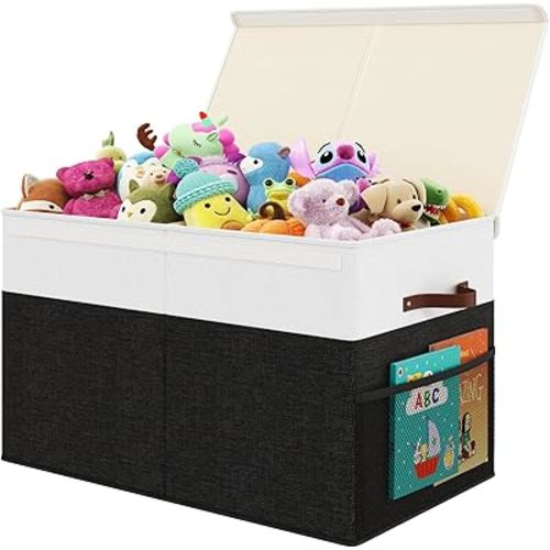 Large Toy Storage Box with Lid Upgraded Toy Storage Chest Organizer with Divider Foldable Toy Bin for Kids Boys Girls Playroom Nursery Bedroom (25"x13"x16")