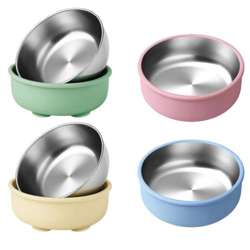 4 Pcs Stainless Steel Baby Bowls with Suction, Kids Bowls Set, Silicone Suction Base, 4 Color Choices, Long-lasting & Rust-resistant, Ideal for Babies & Toddlers