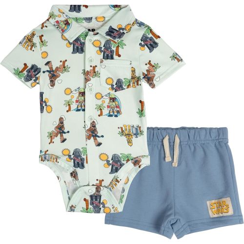STAR WARS Baby Hawaiian Button-Down Bodysuit & French Terry Shorts Outfit Set Newborn to Infant Sizes (Newborn - 24 Months)