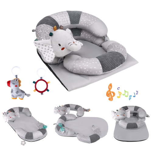 Blublu Park 3-in-1 Baby Sit Me Up Floor Seat, Detachable Pillow Tummy Time Mat Anti-Reflux Lounger, Grey