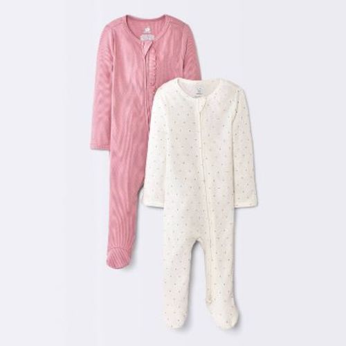 Baby Girls' 2pk Dots Jacquard Ribbed Sleep N' Play - Cloud Island™ Mauve Newborn