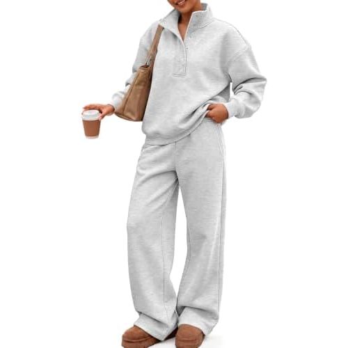 Trendy Queen Women's 2 Piece Oversized Sweatsuits Snap Button Mock Neck