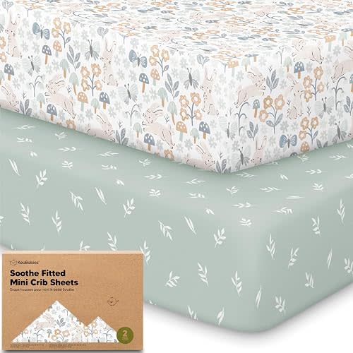 2-Pack Mini Crib Sheets Fitted, 38x26 Pack N Play Mattress Sheets (Prairie)