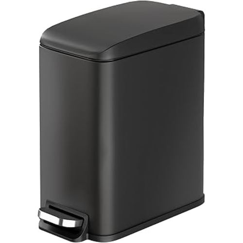 WLIVE 1.3 Gallon / 5 Liter Bathroom Trash Can with Lid, Small Stainless Steel Garbage Can, Slim-Shaped Trash Bin with Step Pedal for Home and Office, Black.