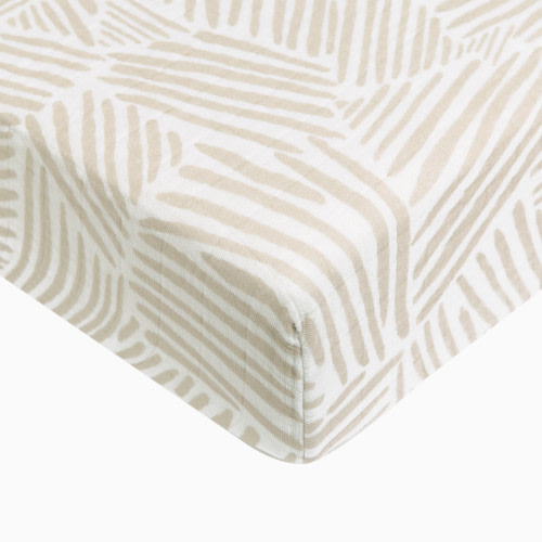 babyletto Crib Sheet in GOTS Certified Organic Muslin Cotton - Oat Stripe