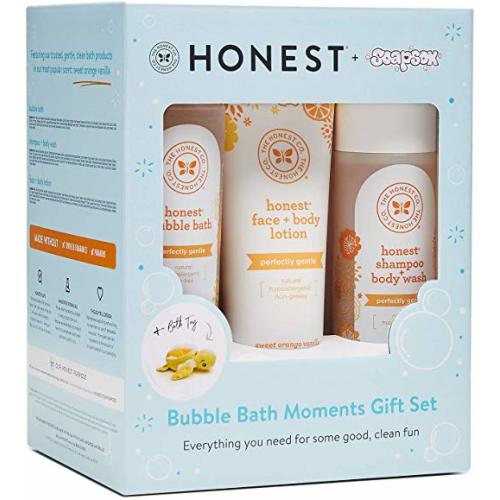 The Honest Company – Honest Bubble Bath Moments Gift Set | Face and Body Lotion | Baby Shampoo and Body Wash | Taylor the Turtle Bath Sponge | Baby Shower Gifts | Sweet Orange Vanilla