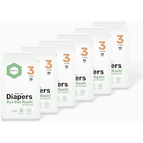 Parasol Clear+Dry Disposable Diapers | RashShield Protection, Leakproof Design, Hypoallergenic Diaper Set | Size 3 (16-28 lbs.) 60 Count
