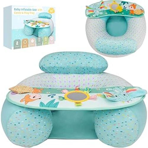 Baby Donut Sit Me Up Floor Seat for 3-36 Months, Inflatable Baby Seat with Cover, Activity Chair for Sitting up, Sensory Tray Suitable for Development, Elephant