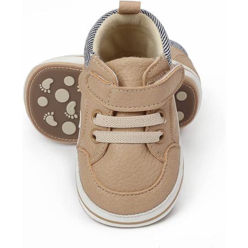 Clowora Baby Boys Girls Shoes Non-Slip Rubber Sole Sneakers Infant First Walking Toddler Crib Shoes Newborn Loafers Flats. (061/Khaki,0-6 Months)