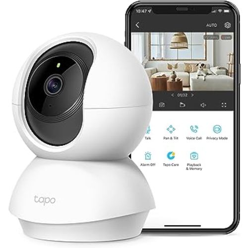 Tapo TP-Link 2K Pan Tilt Security Camera for Baby Monitor, Dog Camera w/Motion Detection, 2-Way Audio Siren, Night Vision, Cloud &SD Card Storage (Up to 256 GB), Works with Alexa & Google Home (C210)