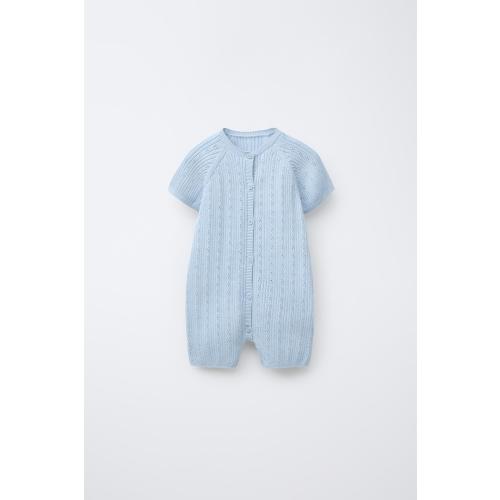 OPENWORK KNIT SHORT JUMPSUIT - Light blue | ZARA United States