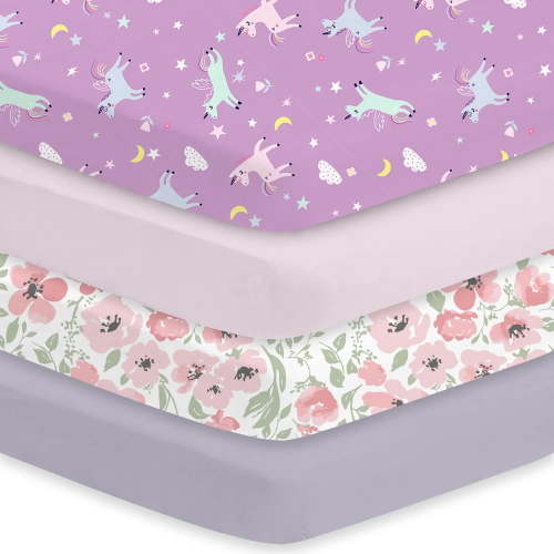 Plushii Crib Sheets for Baby Boys Girls 4 Pack, 28"x 52" Extra Soft Microfiber Crib Sheet Set for Standard Crib & Toddler Mattress Pad, Floral