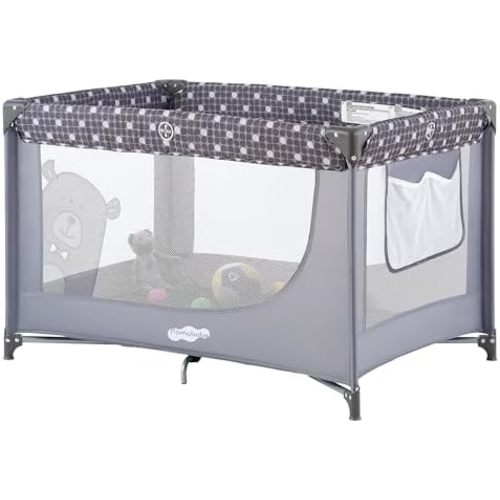 Pamo Babe Pack and Play Portable Crib Baby Playpen Foldable Playard for Infant Toddler with Mattress Pad, Lightweight Unisex Travel Crib Gray