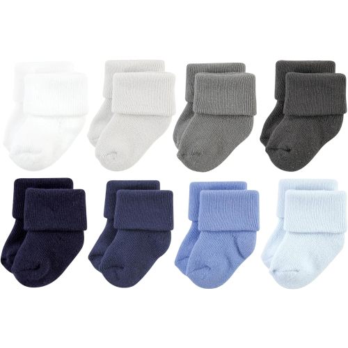 Hudson Baby Unisex Baby Cotton Rich Newborn and Terry Socks, Solid Blue Gray 8 Pack Terry, 6-12 Months