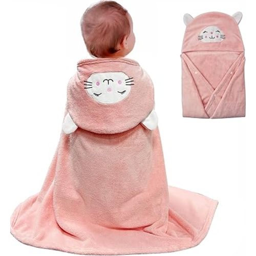 ROMASA Baby Bath Towel with Hooded Ultra Soft and Absorbent Toddlers Bathrobe Newborn Blanket Shower Gifts