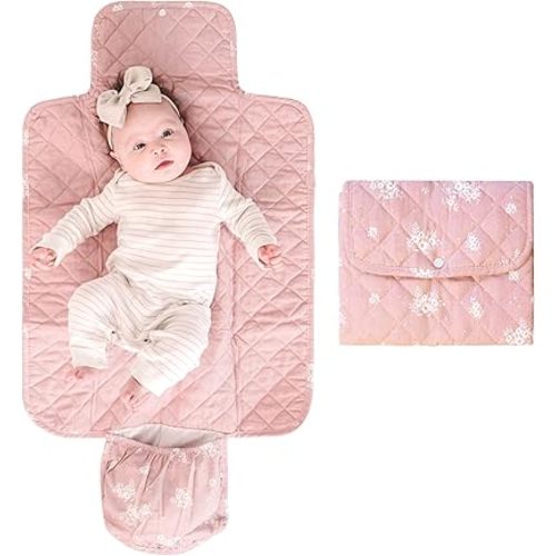 Portable Diaper Changing Pad - Waterproof Travel Baby Changing Mat - Foldable Compact Diaper Change Pad - Lightweight On The Go Change Station for Newborn Infant (Antique Rose)