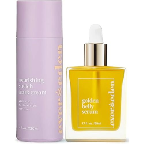 Evereden Mama Must-Have DUO - Golden Belly Stretch Mark Oil & Nourishing Stretch Mark Cream - Dermatologist-Developed Clean & Vegan Maternity Skin Care for Stretch Mark Reduction & Skin Hydration