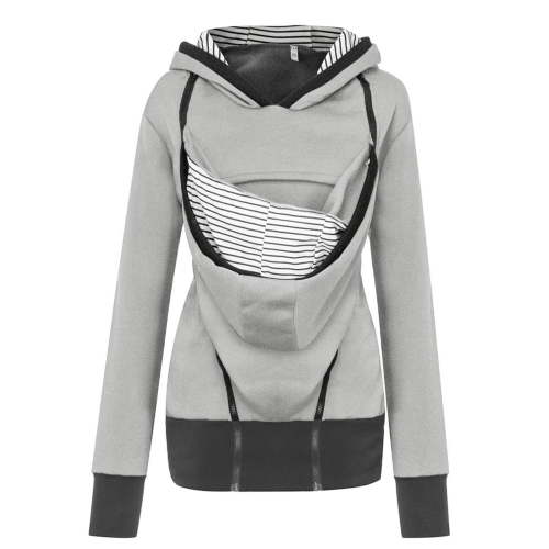 GXIPO Women's Fleece Zip Up Maternity Kangaroo Baby Hoodie Sweatshirt Jacket Gray S