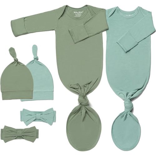 Newborn Baby Knotted Gown, Ultra-Soft Infant Sleeper Coming Home Outfit with Hat, Bowknot (2 Packs)