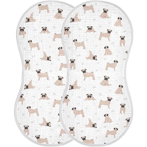 Muslin Baby Burp Cloths, Cute Pug Puppy Dogs Muslin Baby Rags Comfy Soft Absorbent in for Newborn Boys and Girls 2 Piece 22 x 11 Inch