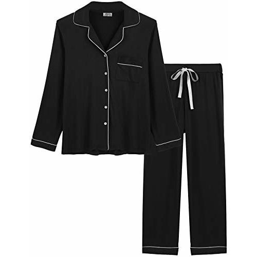 Joyaria Womens Bamboo Viscose Pajama Sets Long Sleeve Button Down Cooling Sleepwear Soft Comfortable Pj Pants Set for Women