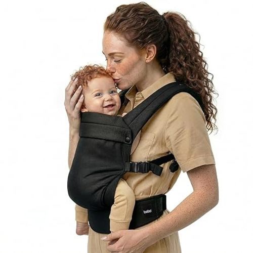 Boba Auri Baby Carrier Newborn to Toddler - 100% Cotton Premium Newborn Carrier, 3 Ergonomic Positions (Front in/Front Out/Back), “M”-Position Baby Carriers with Adjustable Seat (7-45 lbs) - Black
