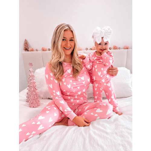 Mommy and Me Pink Heart Matching Pajamas