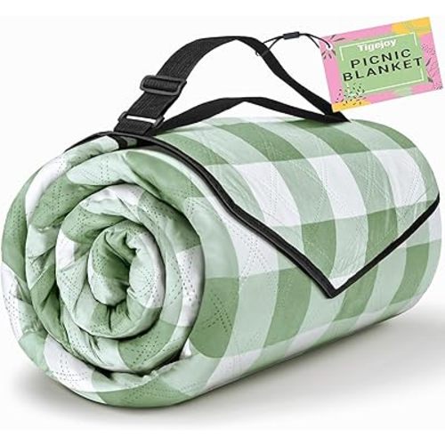 TigeJoy Small Picnic Blanket Waterproof 60x60, 5-Layer Thick Beach Blanket Sandproof, Gingham Picnic Blanket Outdoor Picnic Mat for Beach, Park, Grass, Travel, Hiking, Camping Essentials