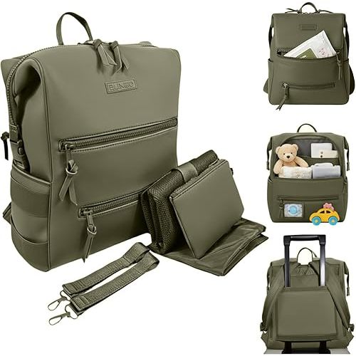 Neoprene Diaper Bag, Minimalist Backpack Diaper Bag with Pouch, Changing Pad, and Stroller Straps, Water Resistant and Lightweight Dad Diaper Bag, Diaper Bag Backpack - Olive