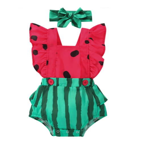 SWEET WATERMELON Romper with Headband - Hazel & Bo