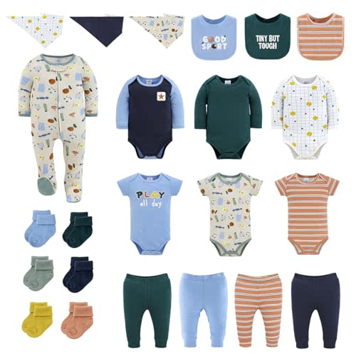 The Peanutshell 23-Piece Baby Boy Clothing Set, 100% Cotton, Newborn Essentials Must Haves, Blue & Multicolor