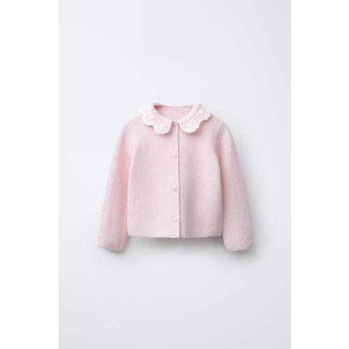CROCHET COLLAR CARDIGAN - Chalk pink | ZARA United States