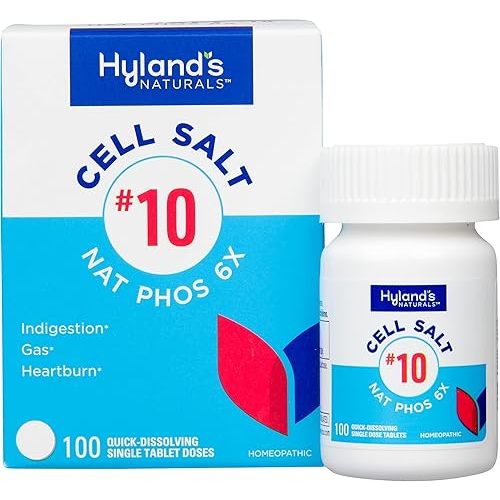 Hyland's No.10 Cell Salt NAT Phos 6X Tablets, Natural Relief of Heartburn, Gas, and Indigestion, Quick Dissolving Tablets, 100 Count
