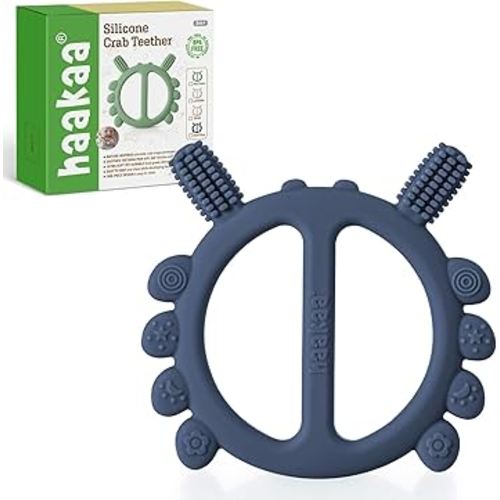 Haakaa Silicone Crab Baby Teether,Teething Toys,360°Baby Toothbrush Head for Infant Self-Brushing Training,Food-Grade Silicone,Steel Blue