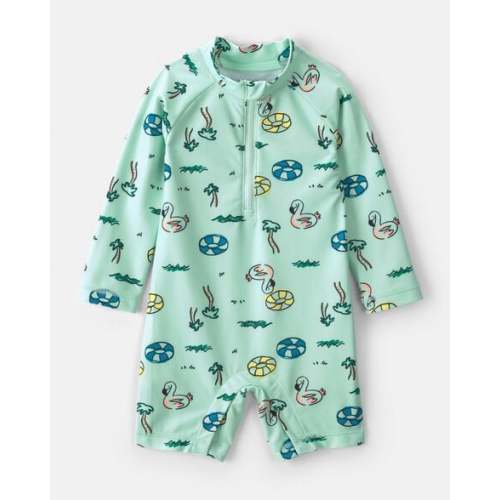 Baby Boy Vacation Long-Sleeve 1-Piece Rashguard Swimsuit - Green | Carter's