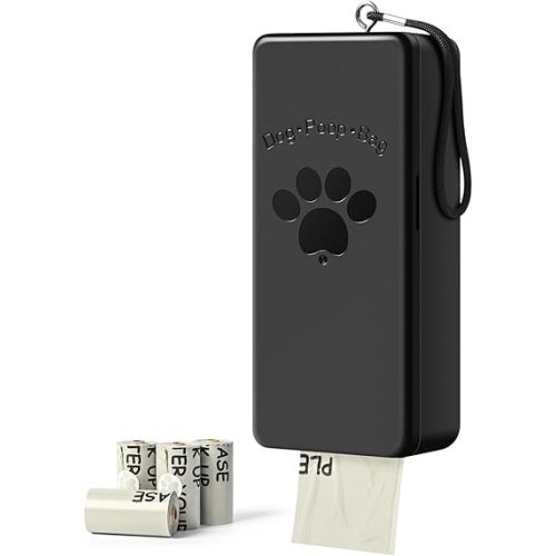 qeerable Dog Poop Bag Dispenser, Wall-Mounted Dog Bag dispenser Outdoor or Indoor for Doggy and Pets, Black Poop Holder for Yard and Park, Included 4 Rolls (60 Bags)