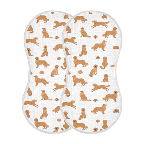 Muslin Burp Cloths for Baby Boys and Girls - 2-Pack Ultra Absorbent Golden Retriever Dogs Muslin Washcloths, Newborn Towel, Milk Spit Up Rags, Burp Cloth Bib for Unisex, 22 x 11 Inch