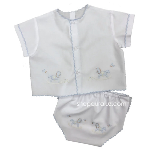 Auraluz Diaper shirt/cover set...White with blue scallops and embroide – AURALUZ